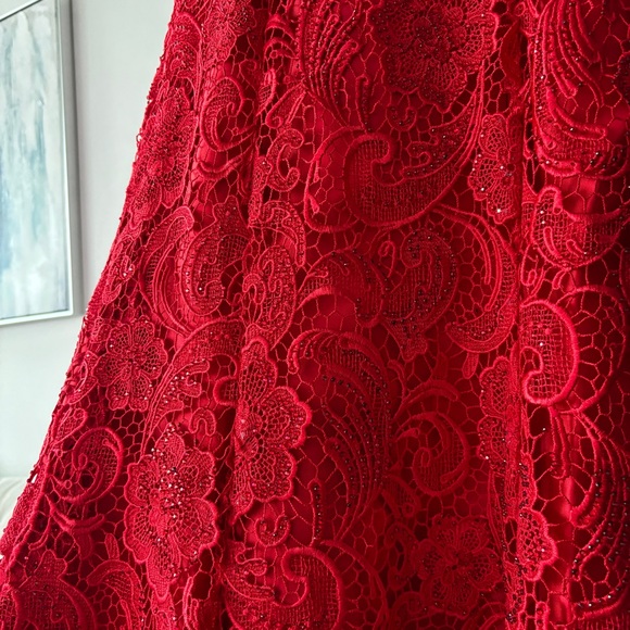 Custom Made Chinese Qipao Wedding Cheongsam Red Lace Beaded Full-length Dress - Picture 6 of 13